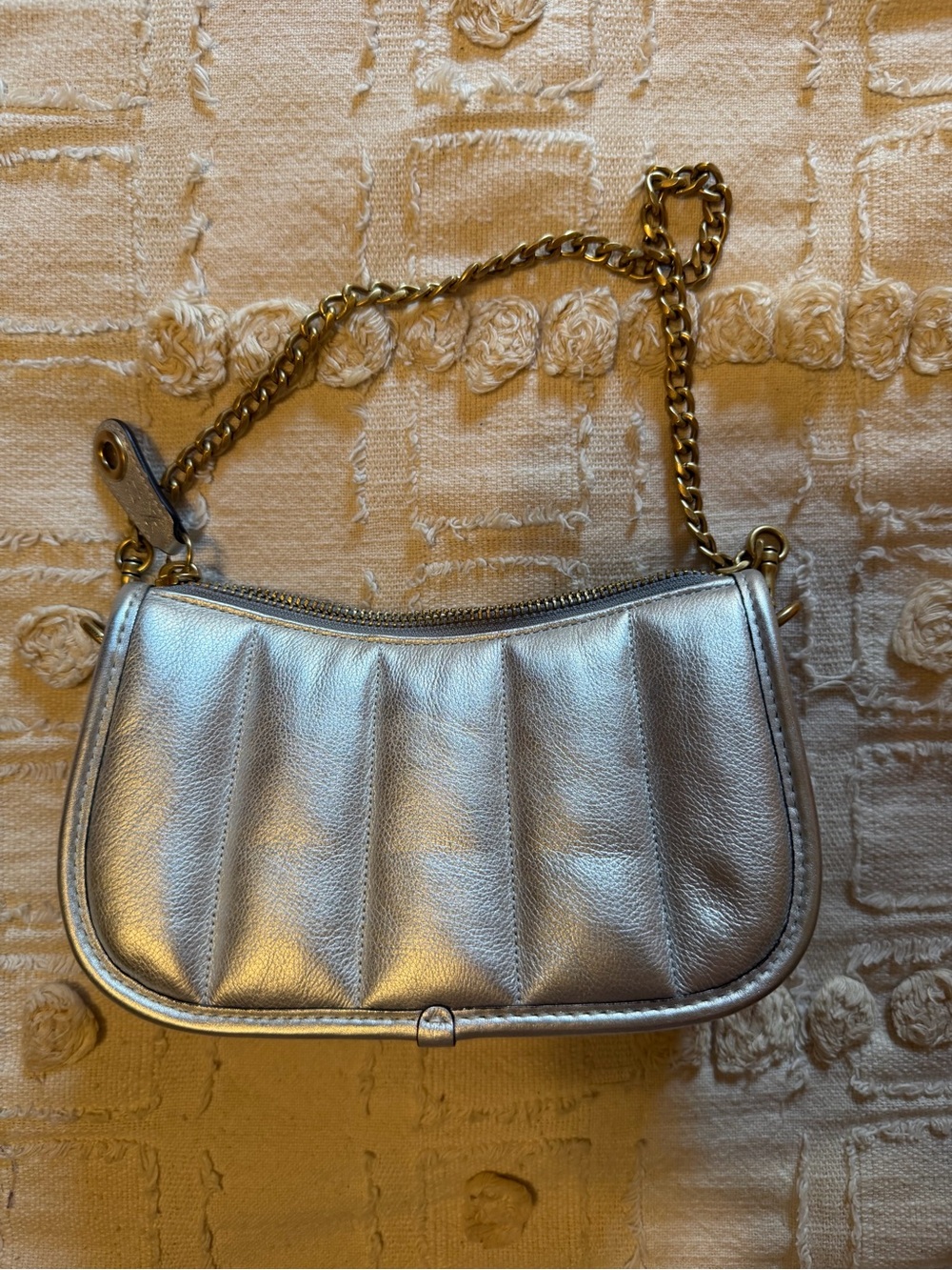 Coach Metallic Silver Quilted Mini Shoulder Bag with Chain - Picture 2 of 5